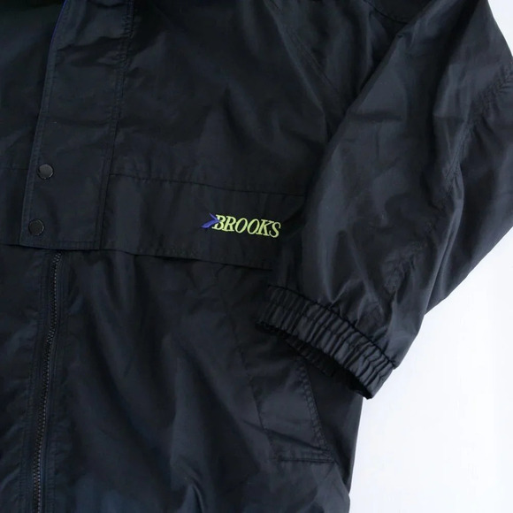Brooks Vintage Y2K Black with  Neon Green Trim Windbreaker ~Large - Picture 9 of 11
